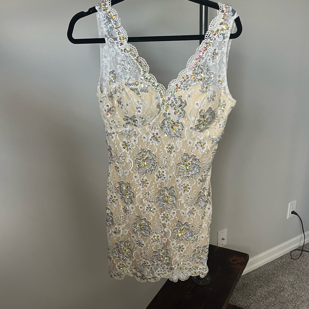 Lace with sequin detail cocktail dress